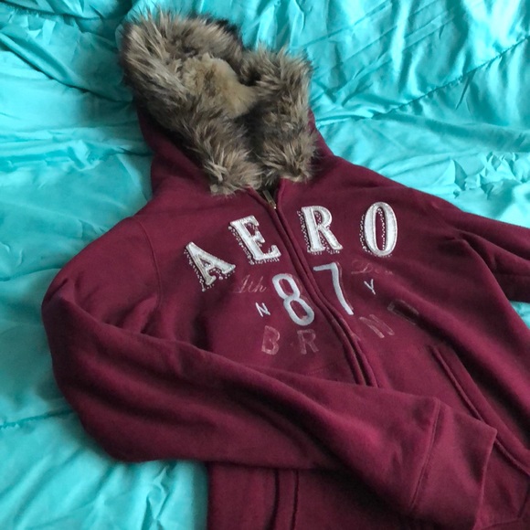 Aeropostale Tops - Aeropostale Zip-Up with Fur Hood!